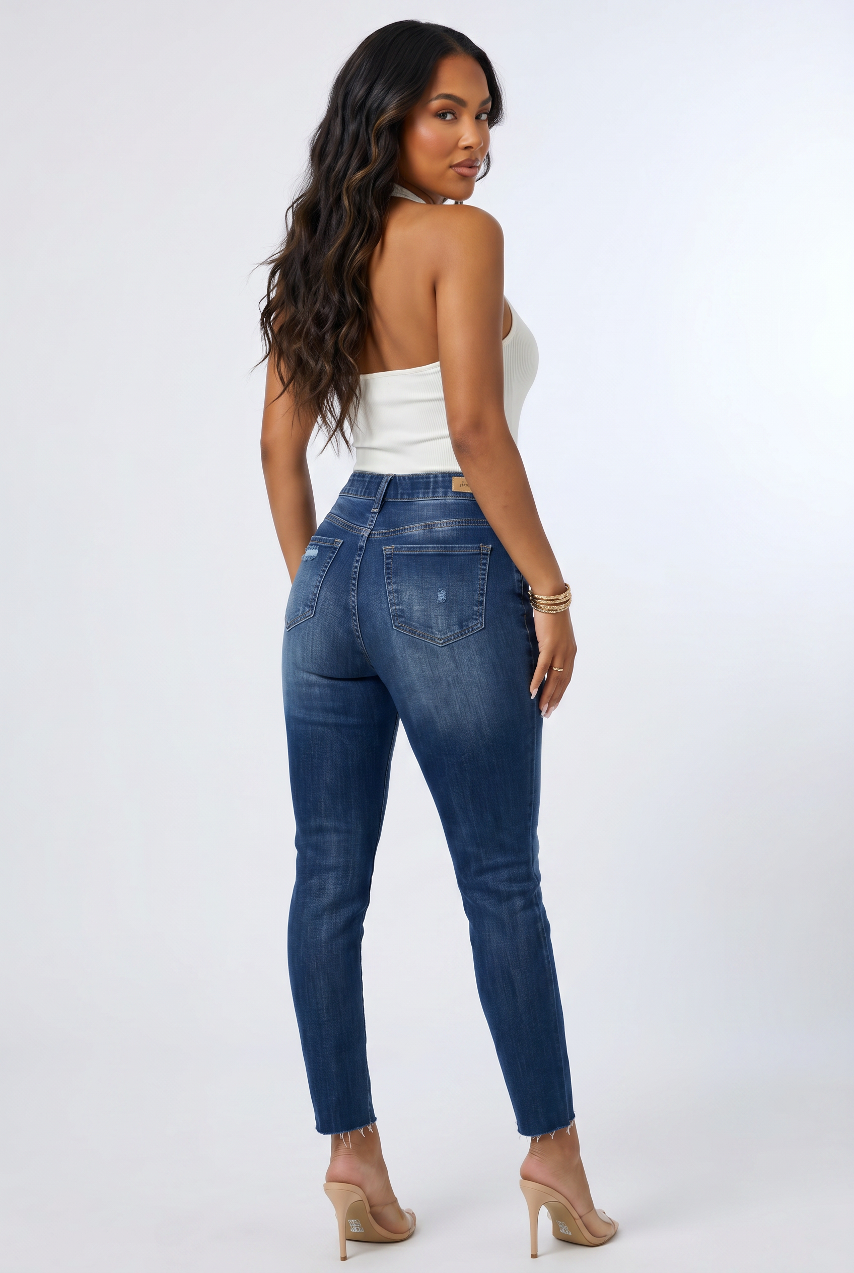 Dark Wash Button Fly High Rise Skinny Jeans