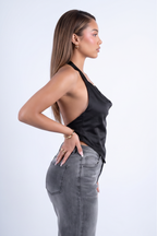 Dark Wash Feather Trim Straight Leg Jeans