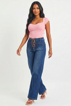 Dark Wash Front Tie High Rise Wide Leg Jeans