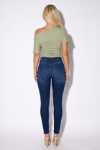 Dark Wash Gradient Mid Rise Skinny Jeans