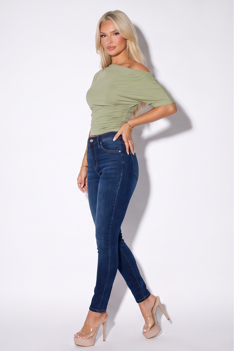 Dark Wash Gradient Mid Rise Skinny Jeans