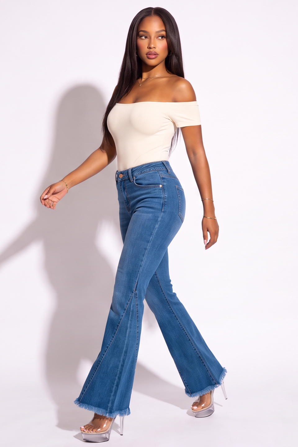 Dark Wash Mid Rise Flare Leg Jeans