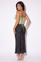 Delphine Bias Cut Polka Dot Midi Skirt