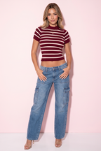 Elevated Basic Mock Neck Striped Cap Sleeve Top