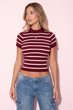 Elevated Basic Mock Neck Striped Cap Sleeve Top