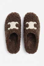 Cora Embroidered Logo Plush Shearling Platform Slippers