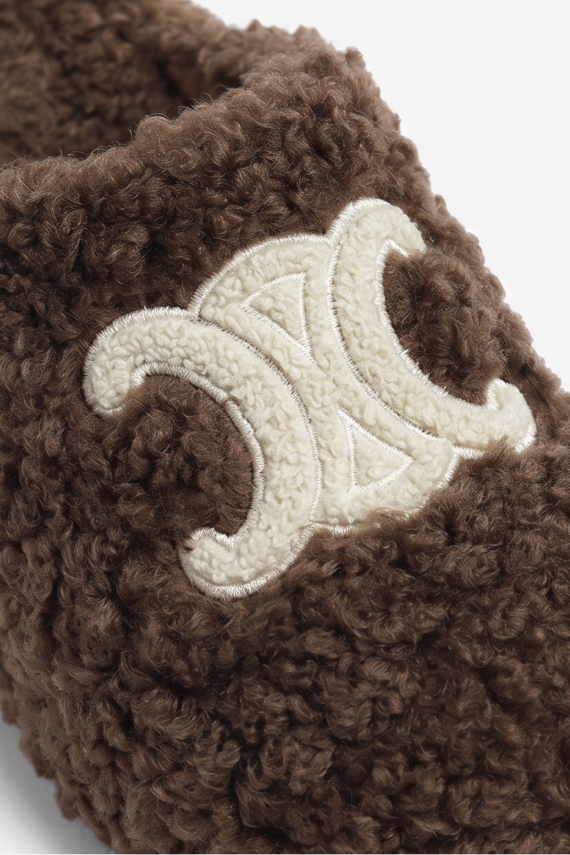 Cora Embroidered Logo Plush Shearling Platform Slippers