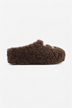 Cora Embroidered Logo Plush Shearling Platform Slippers