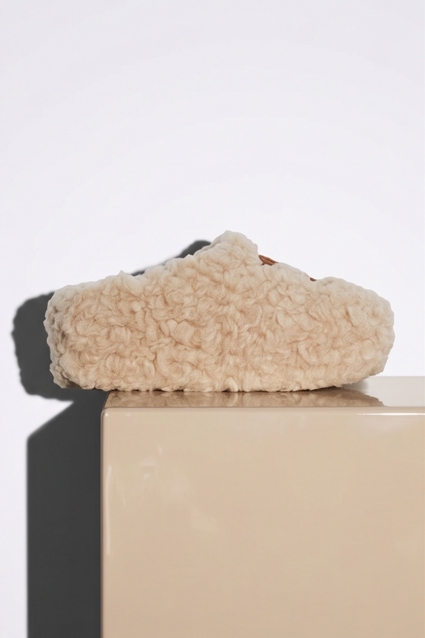 Cora Embroidered Logo Plush Shearling Platform Slippers