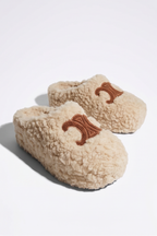Cora Embroidered Logo Plush Shearling Platform Slippers