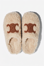 Cora Embroidered Logo Plush Shearling Platform Slippers