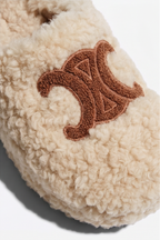 Cora Embroidered Logo Plush Shearling Platform Slippers