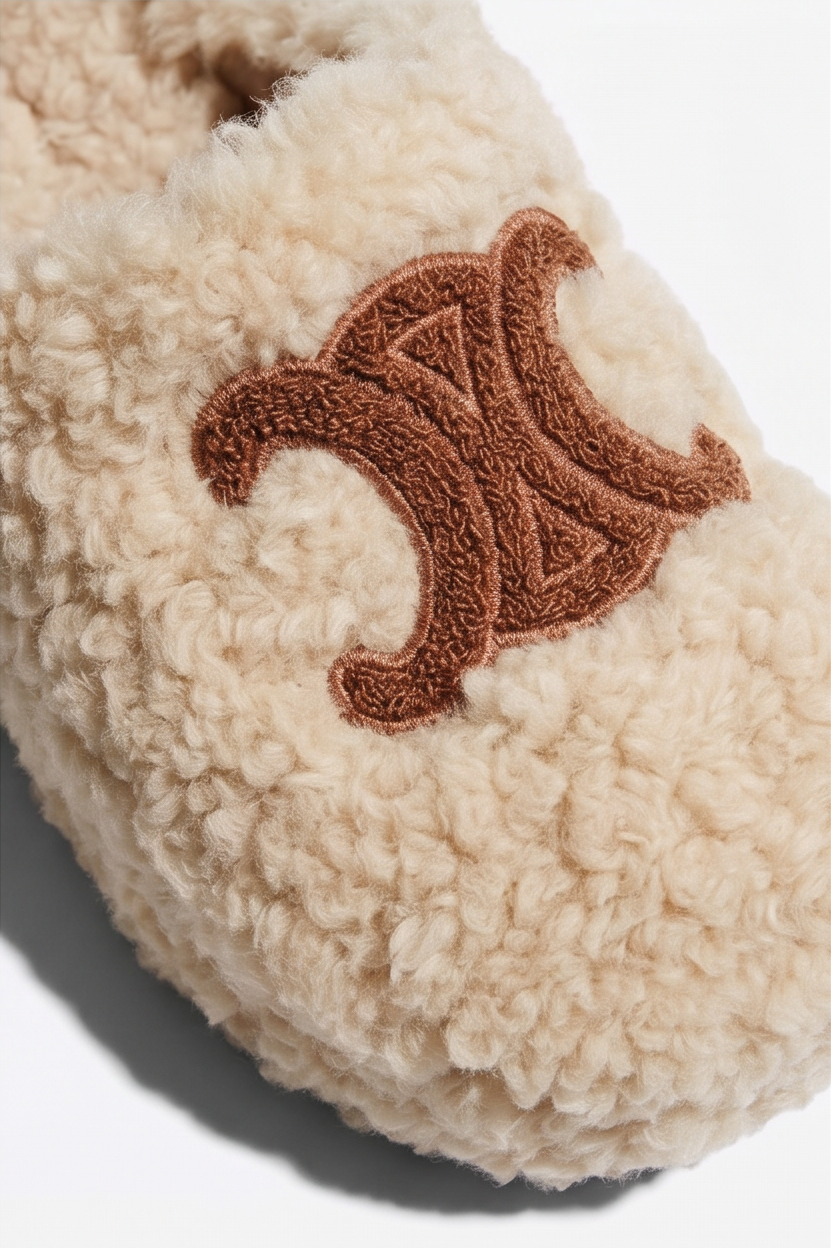 Cora Embroidered Logo Plush Shearling Platform Slippers