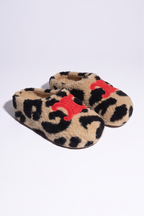 Cora Embroidered Logo Plush Shearling Platform Slippers