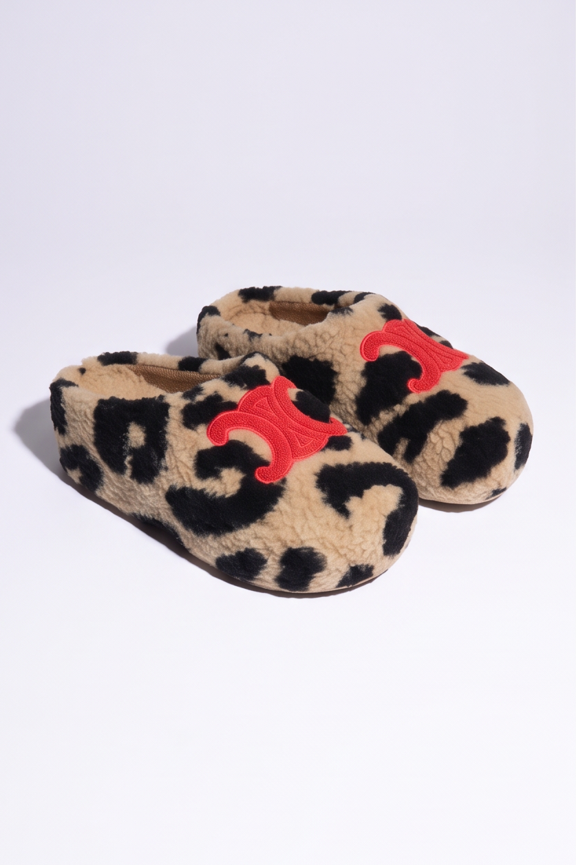 Cora Embroidered Logo Plush Shearling Platform Slippers