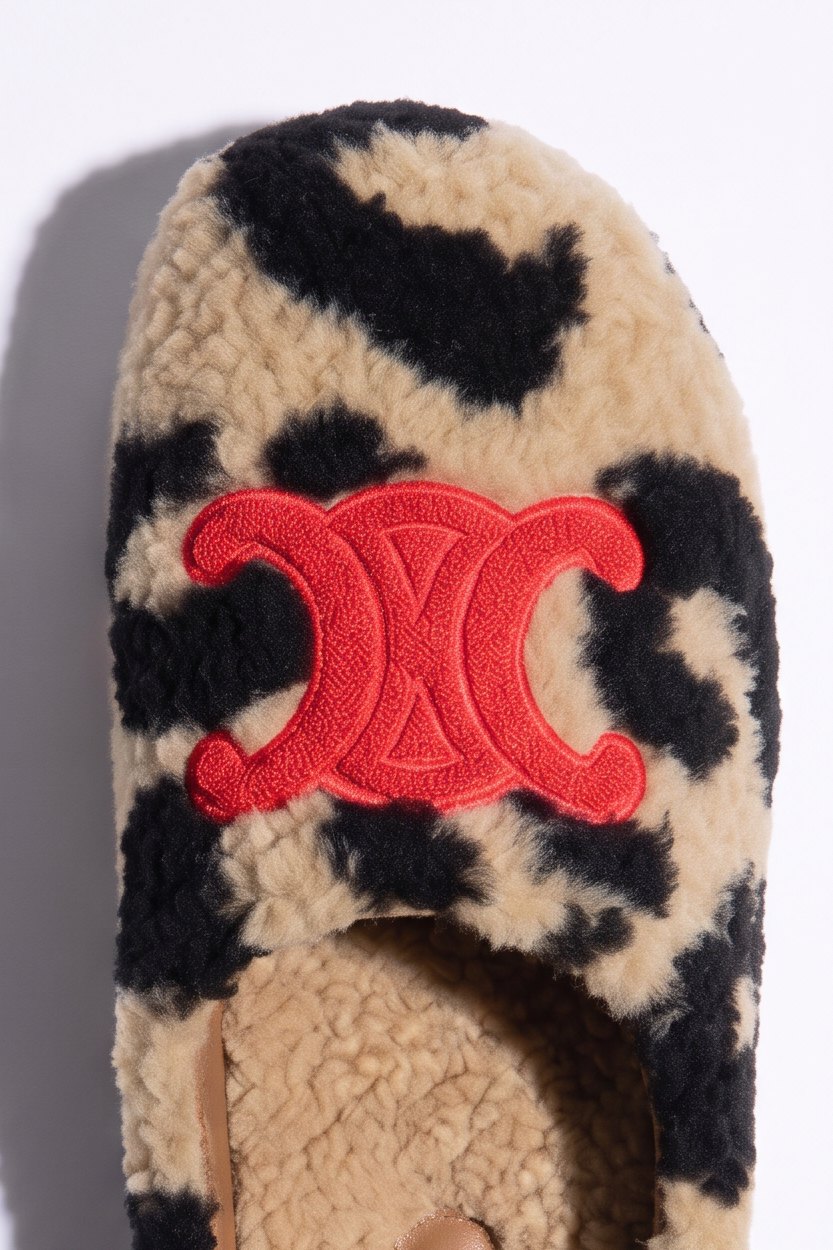Cora Embroidered Logo Plush Shearling Platform Slippers