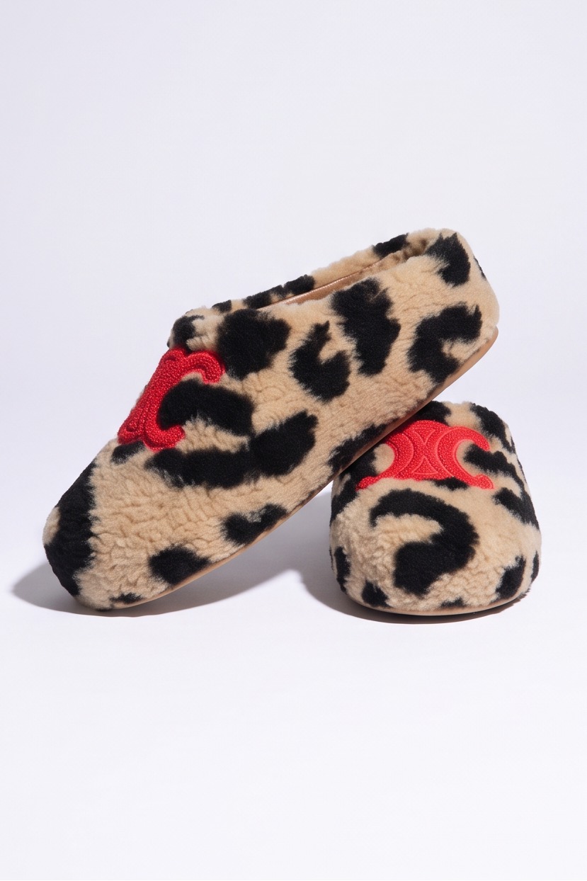 Cora Embroidered Logo Plush Shearling Platform Slippers