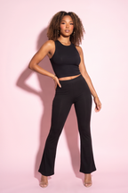 Essential Basic Rib Knit Crop Top & Flare Pants Set
