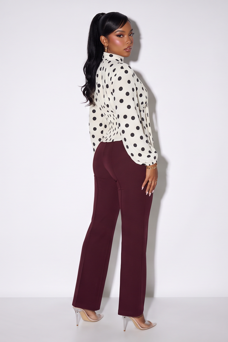 Estelle Polka Dot Scarf Neck Balloon Sleeve Blouse
