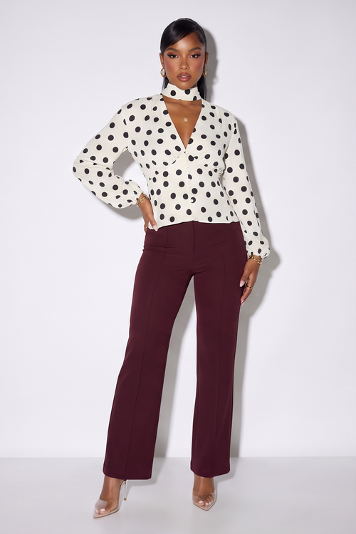 Estelle Polka Dot Scarf Neck Balloon Sleeve Blouse