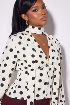 Estelle Polka Dot Scarf Neck Balloon Sleeve Blouse