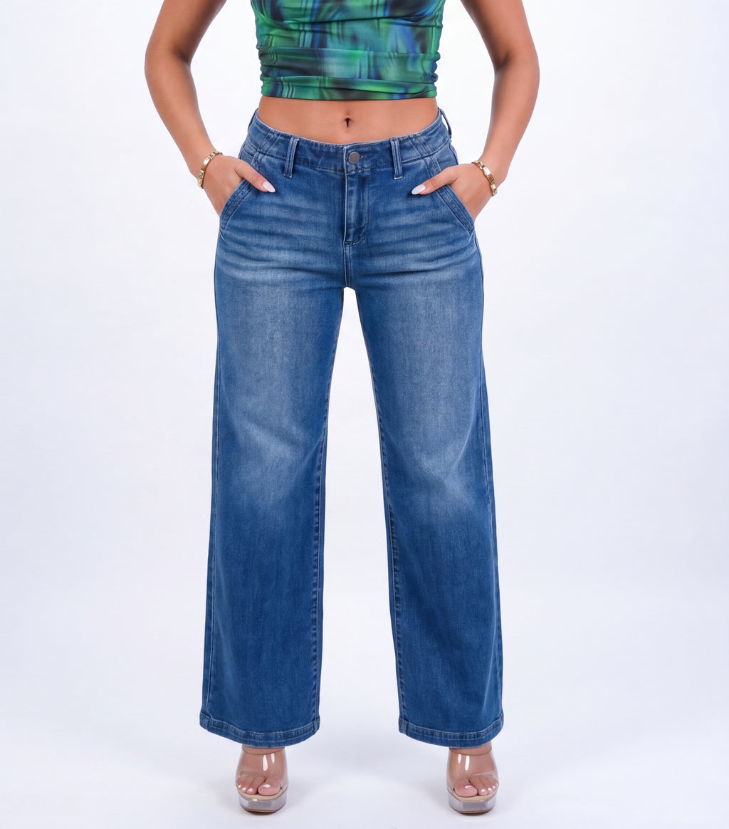 Dark Wash High Rise Wide Leg Jeans