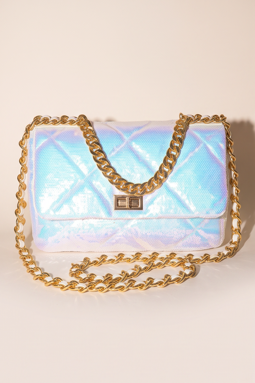 Lumia Quilted Sequin Chain Flap Shoulder Bag