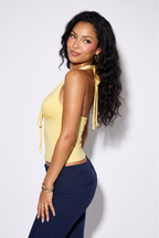 Priscilla Lace Trim Deep V Neck Halter Top