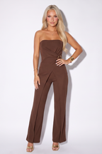 Haley Wrap Front Gold Trim Strapless Jumpsuit