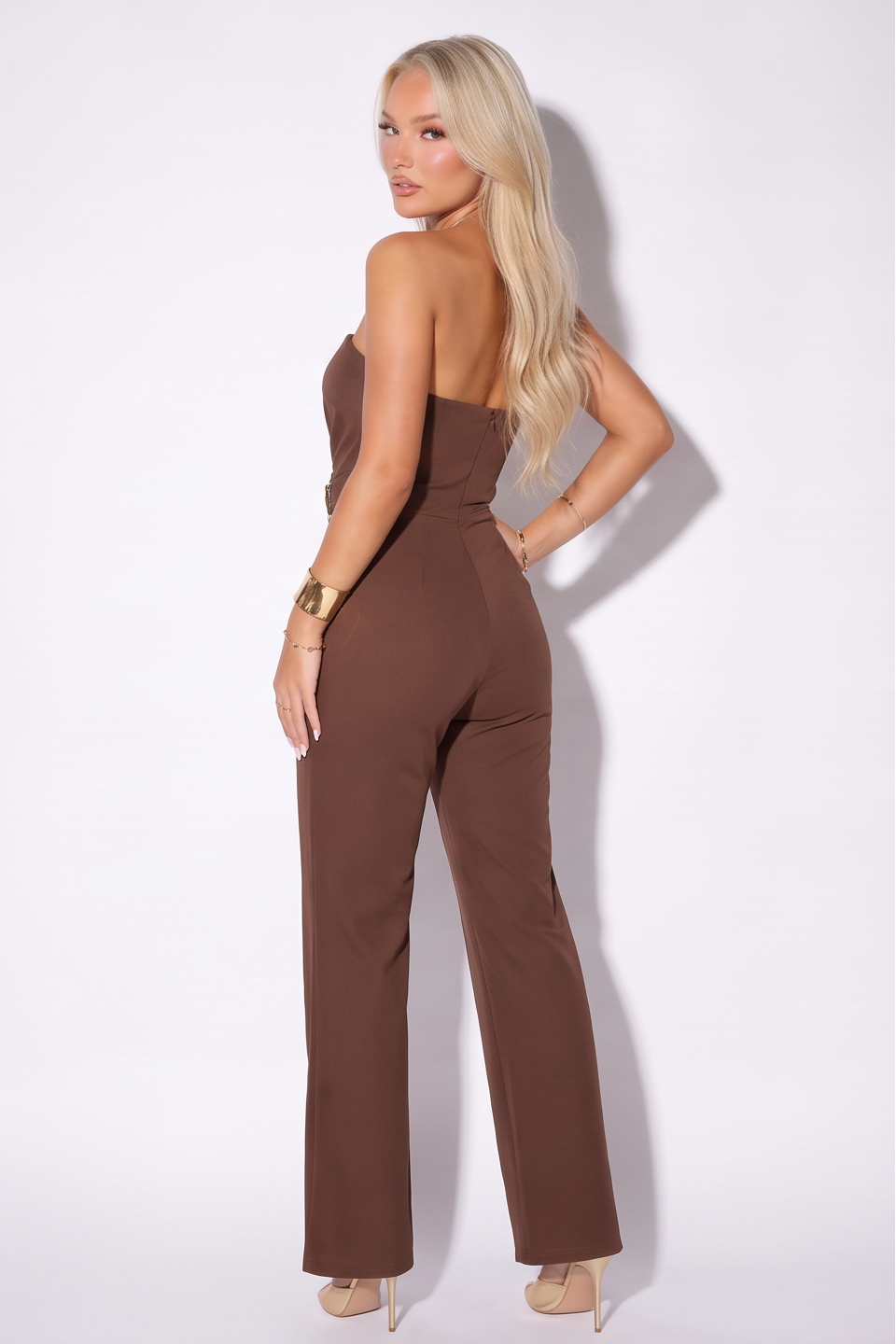 Haley Wrap Front Gold Trim Strapless Jumpsuit