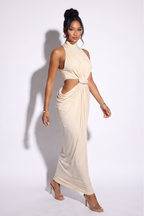 Helen Braided Waist Cut Out Mock Neck Maxi Dress