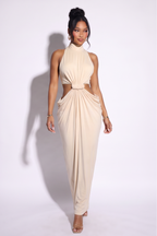 Helen Braided Waist Cut Out Mock Neck Maxi Dress