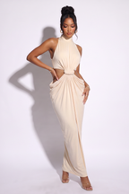 Helen Braided Waist Cut Out Mock Neck Maxi Dress