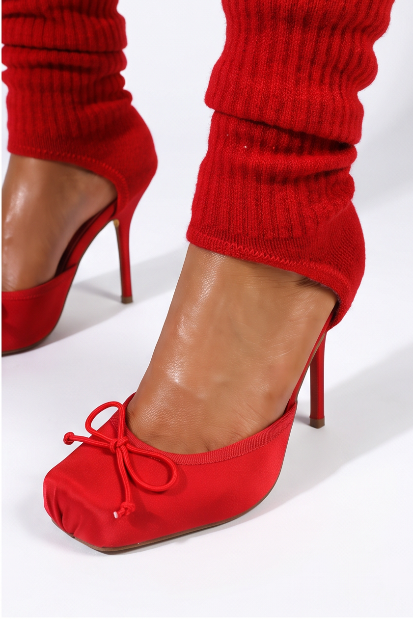 Juliette Bow Detail Leg Warmer Stiletto High Heel Pumps