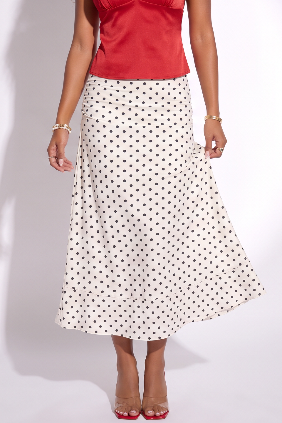 Juliette Polka Dot Flared Hem Maxi Skirt