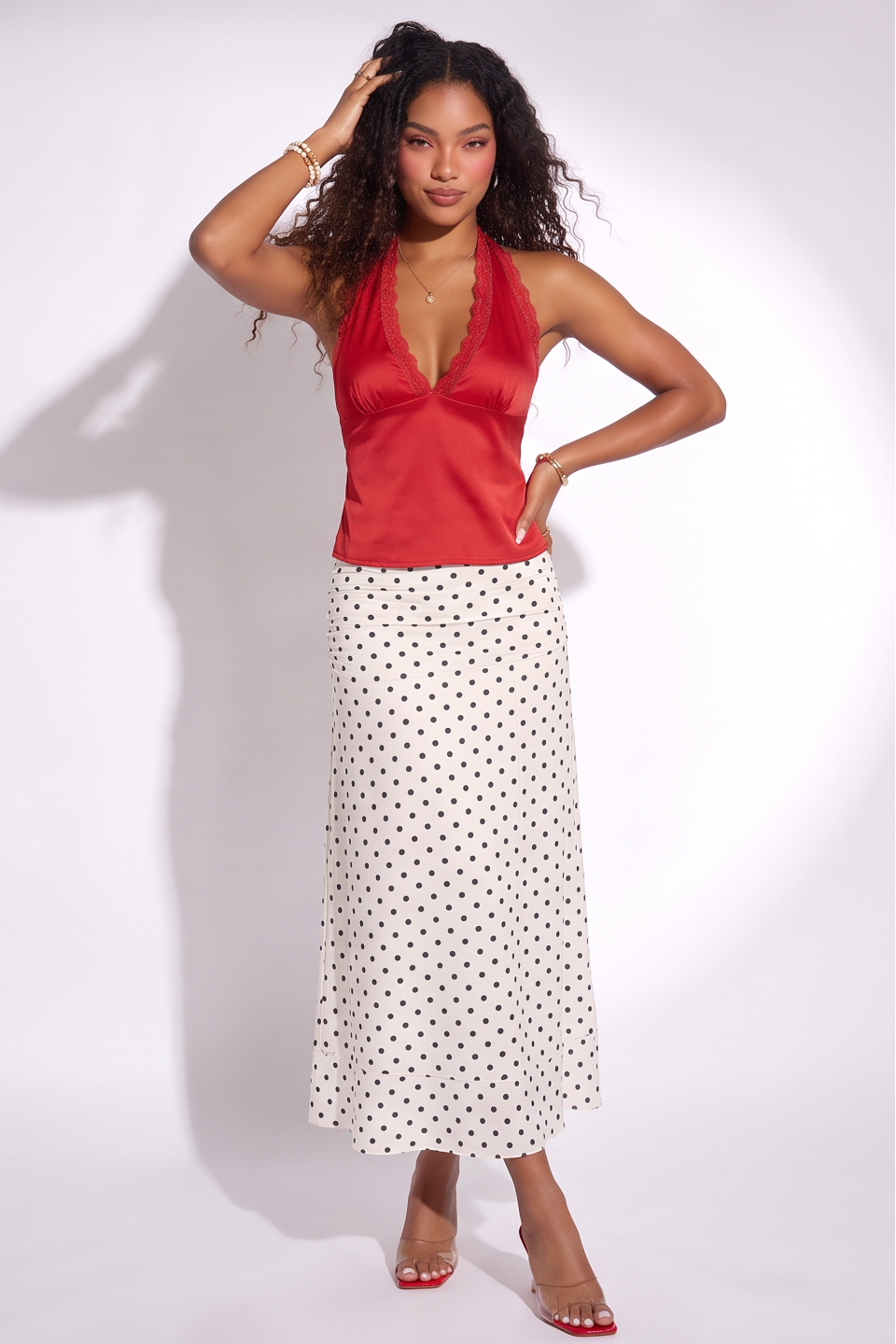 Juliette Polka Dot Flared Hem Maxi Skirt