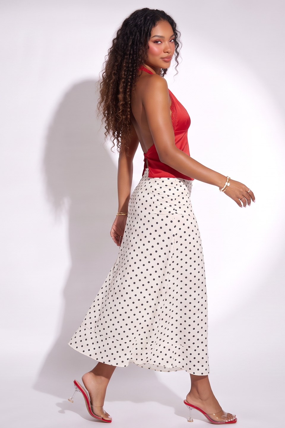 Juliette Polka Dot Flared Hem Maxi Skirt