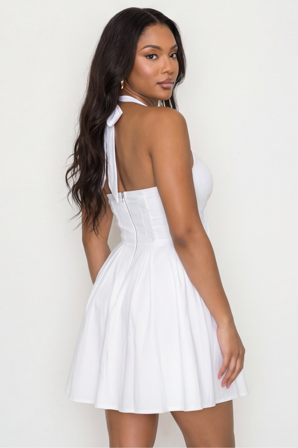 Leila Lace Trim Bow Halter Corset Mini Dress