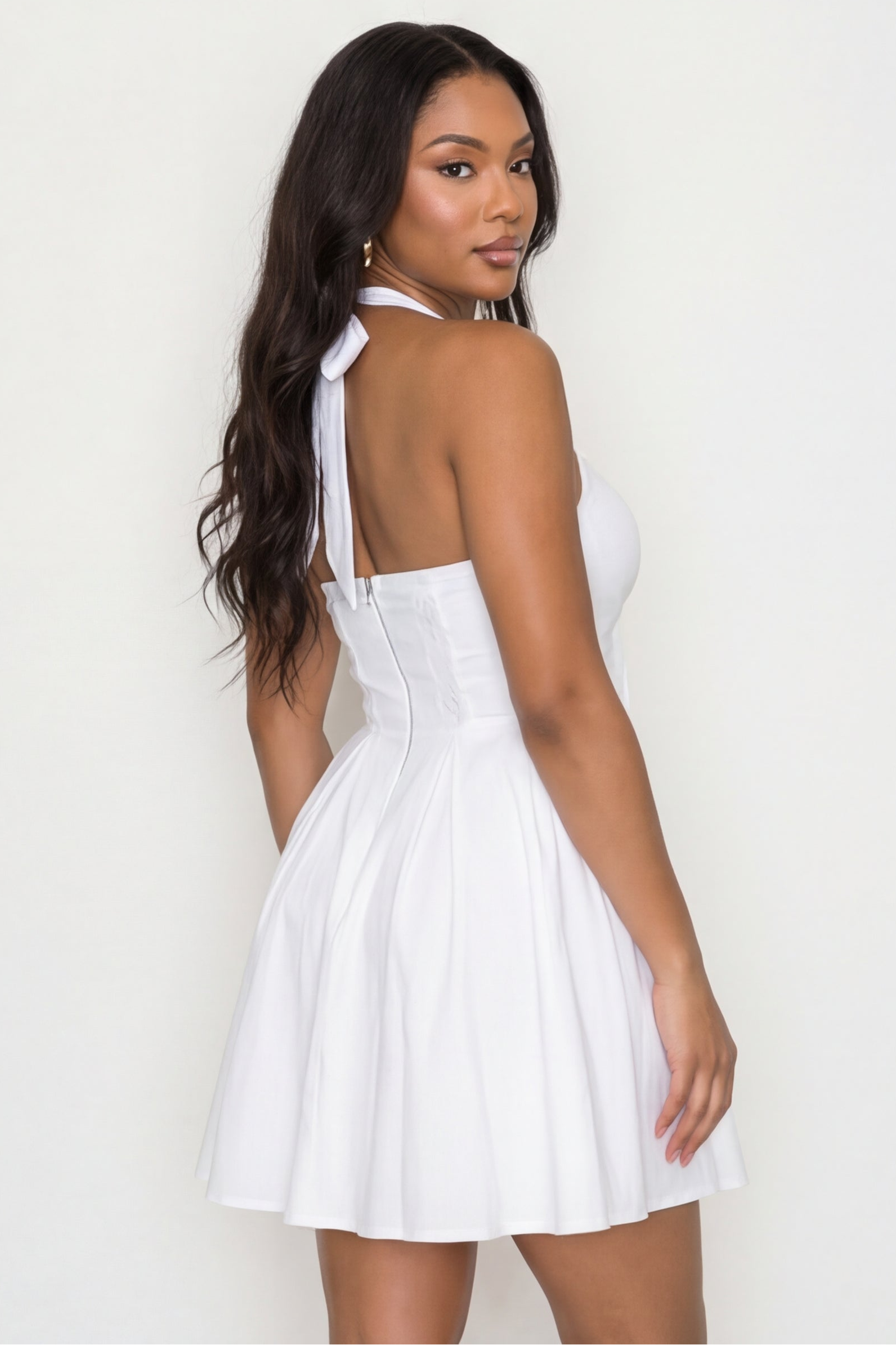 Leila Lace Trim Bow Halter Corset Mini Dress