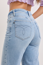 Light Blue Wash Mid Rise Retro Wide Leg Jeans