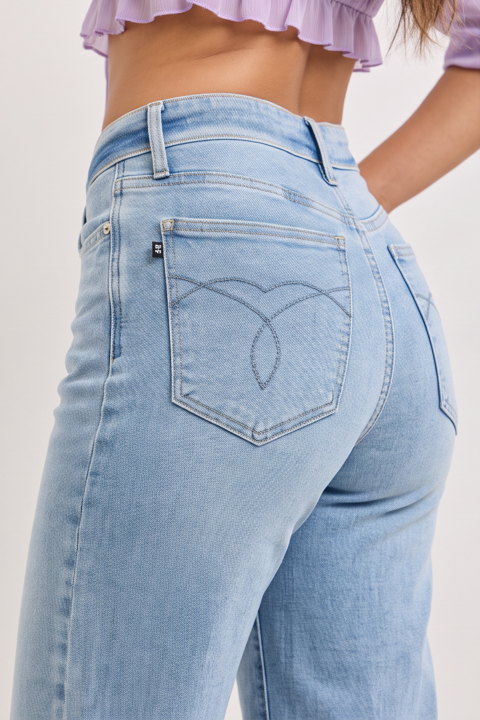 Light Blue Wash Mid Rise Retro Wide Leg Jeans
