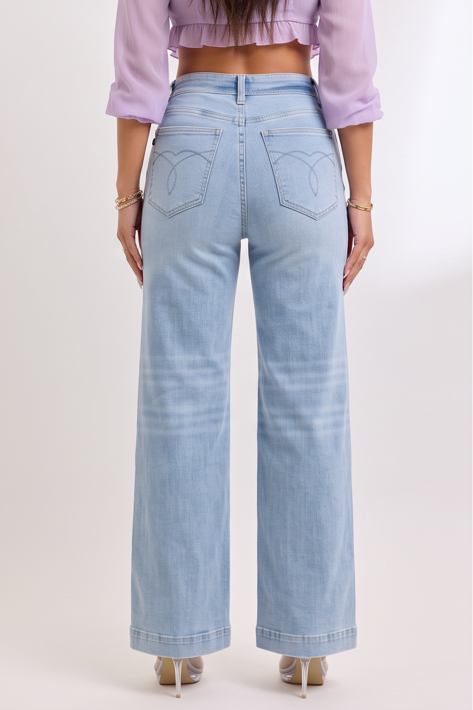 Light Blue Wash Mid Rise Retro Wide Leg Jeans