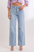 Light Blue Wash Mid Rise Retro Wide Leg Jeans
