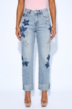 Light Wash High Rise Star Patch Dad Jeans