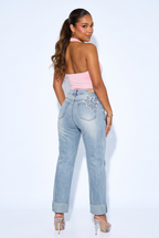 Light Wash High Rise Star Patch Dad Jeans