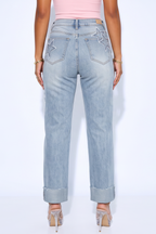 Light Wash High Rise Star Patch Dad Jeans