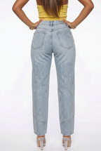 Light Wash Piping Detail Mid Rise Straight Leg Jeans