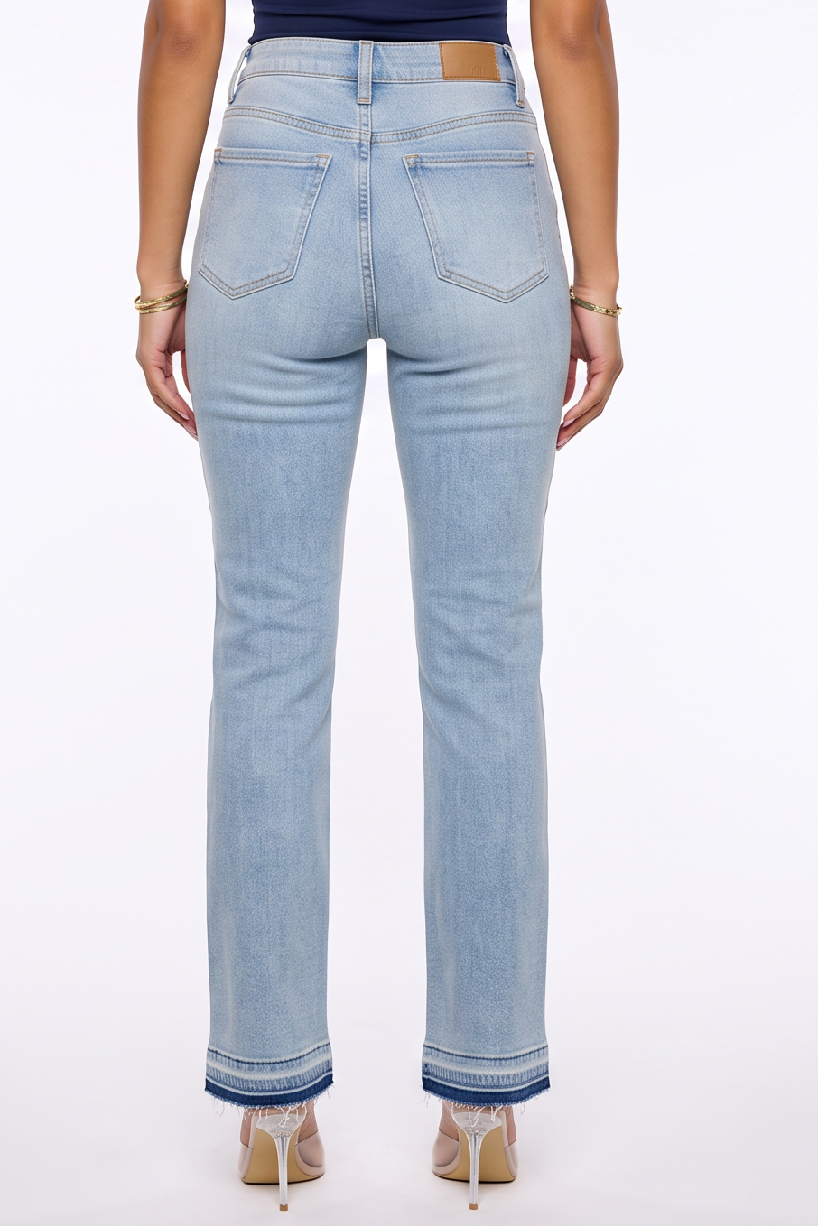 Light Wash Released Hem Mid Rise Flare Leg Jeans