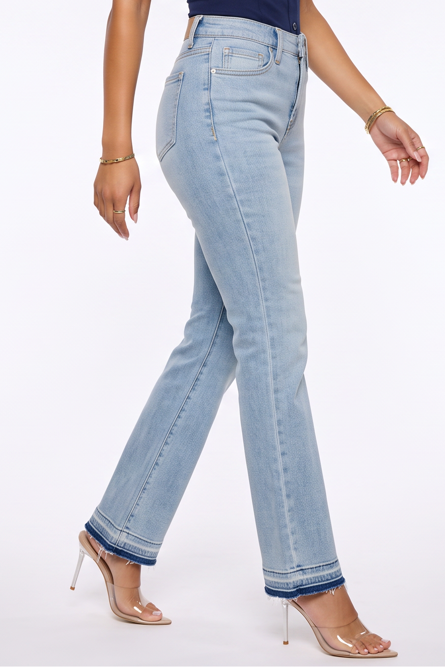 Light Wash Released Hem Mid Rise Flare Leg Jeans