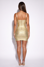 Lola Square Neck Lace Up Metallic Bandage Mini Dress